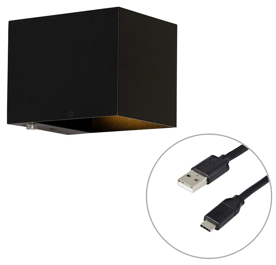 Стенна лампа черна с LED и сензорен димер акумулаторна - Joris