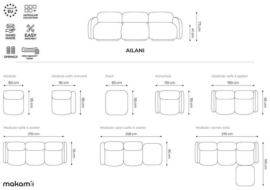 Сив модулен диван 270 cm Ailani – Makamii