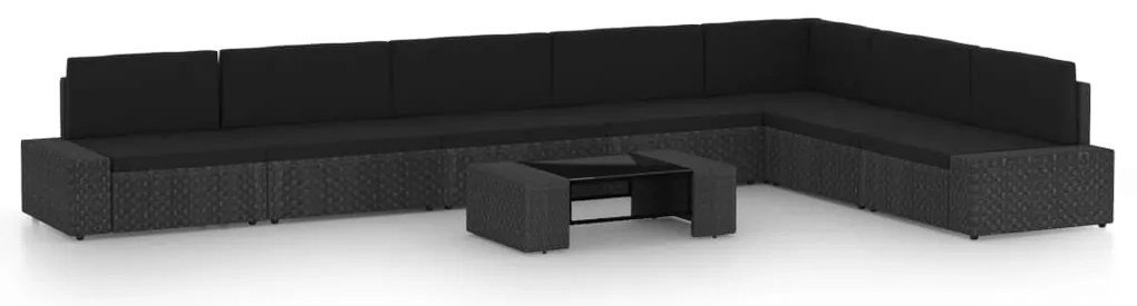 3067144 vidaXL Градински комплект с възглавници, 8 части, полиратан, черен