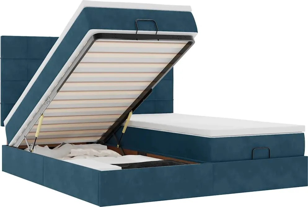 3313776 vidaXL Османска легло с матраци, тъмносиньо, 180x200 см, кадифе