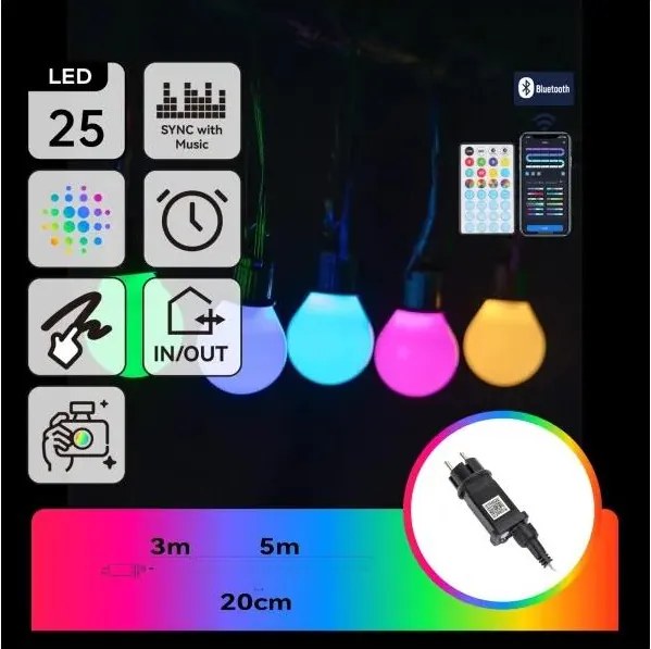 Aigostar - LED RGBICW умна външна гирлянда MESH 25 x LED 5 м IP44 + дистанционно управление