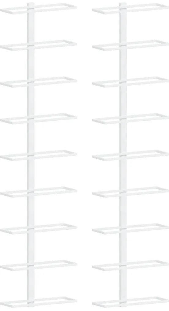 340902 vidaXL Стойки за вино за 9 бутилки, стенен монтаж, 2 бр, бели, желязо