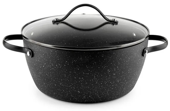 Тенджера Luigi Ferrero Symphony FR-2410, 24x11.5 см, 4.3 л, Незалепващо покритие, Стъклен капак с отвор за пара, Стоманени дръжки с PVD, Индукция, Черен мрамор