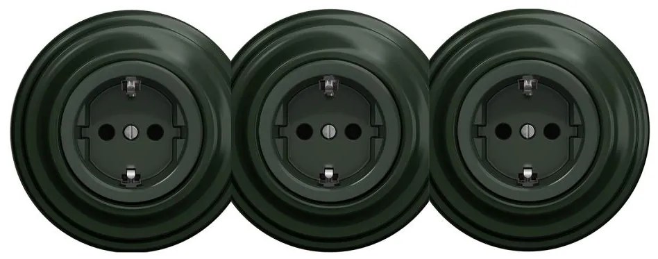 Kliklap - Тройна ретро розетка за дома с рамка SCHUKO 230 V, зелена