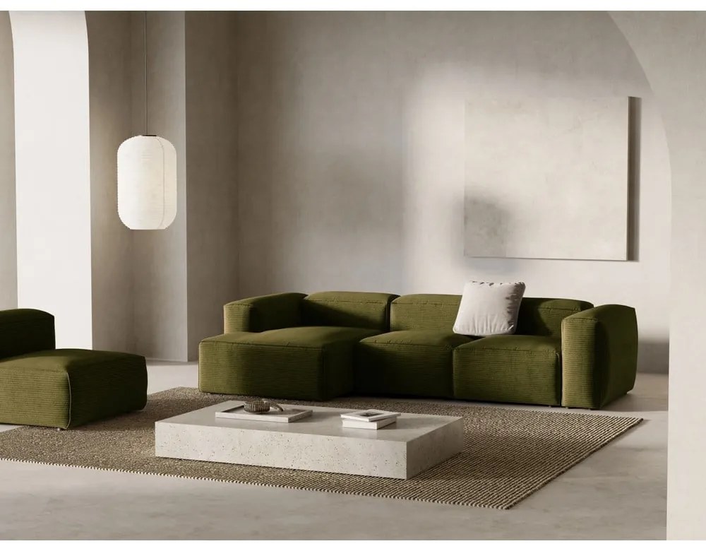 Зелен ъглов диван от рипсено кадифе (ляв ъгъл) Bergamo – Cosmopolitan Design