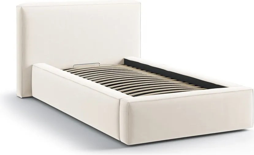 Кремаво единично легло 90x200 cm тапицирано с място за съхранение с включена подматрачна рамка Jodie – Micadoni