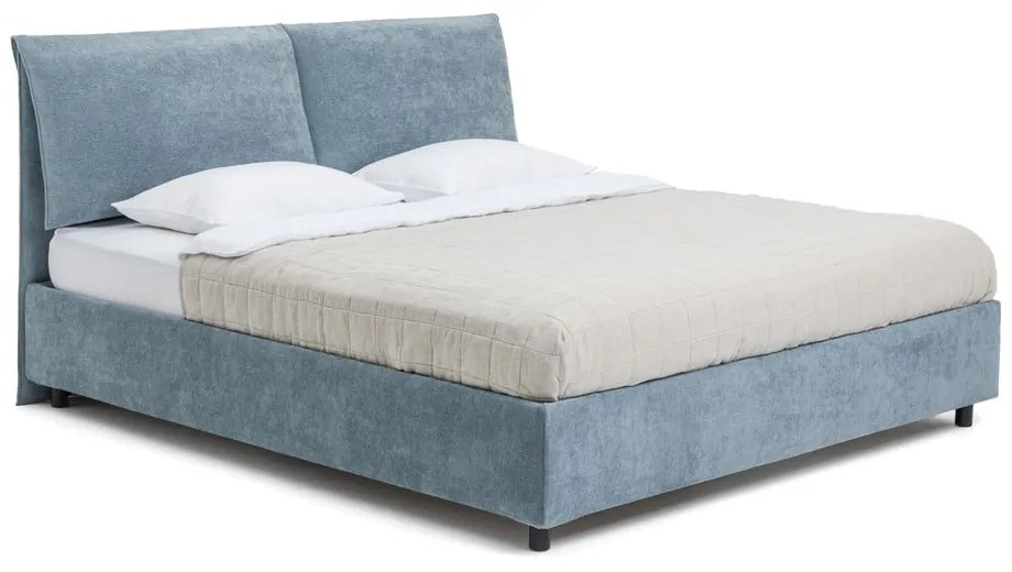 Синьо тапицирано двойно легло с място за съхранение и включена подматрачна рамка 180x200 cm Myra Pillow – Bonami Selection