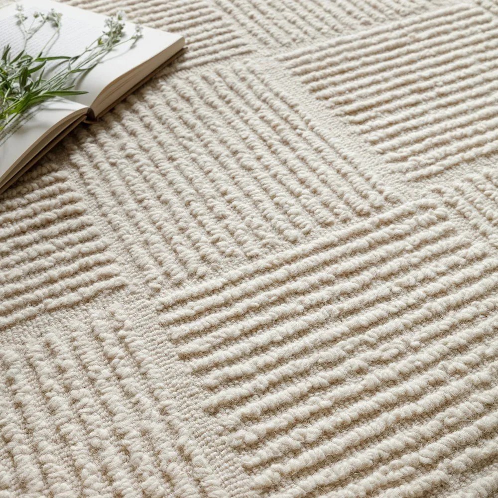 Ръчно изработен вълнен килим в цвят слонова кост 120x170 cm Zennith Grid – Asiatic Carpets