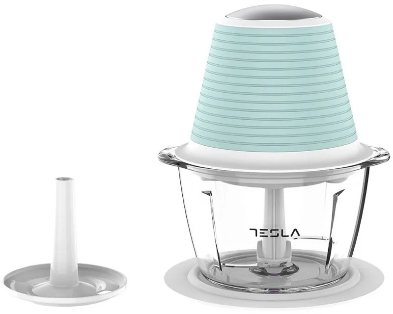 Чопър Tesla FC510BWS, 350 W, 1 литър, Стъклена кана, Двоен нож, Бял/Мента