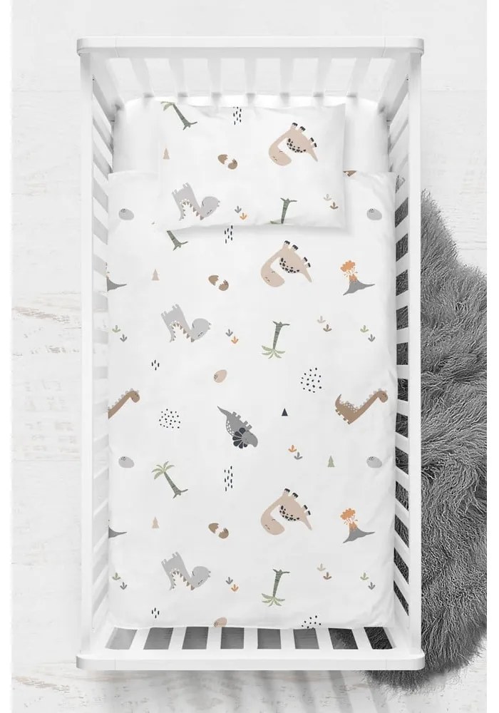 Бяло детско спално бельо от памук Renforcé 100x150 cm Dinozor – Mijolnir