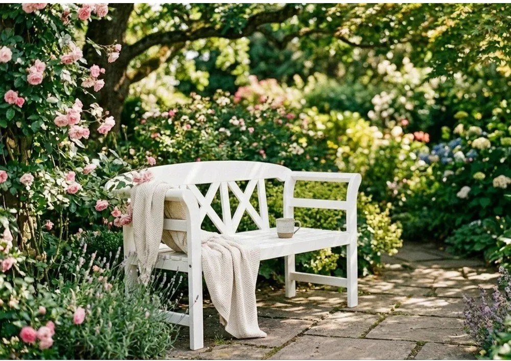Бяла дървена градинска пейка Vancouver - Garden Pleasure