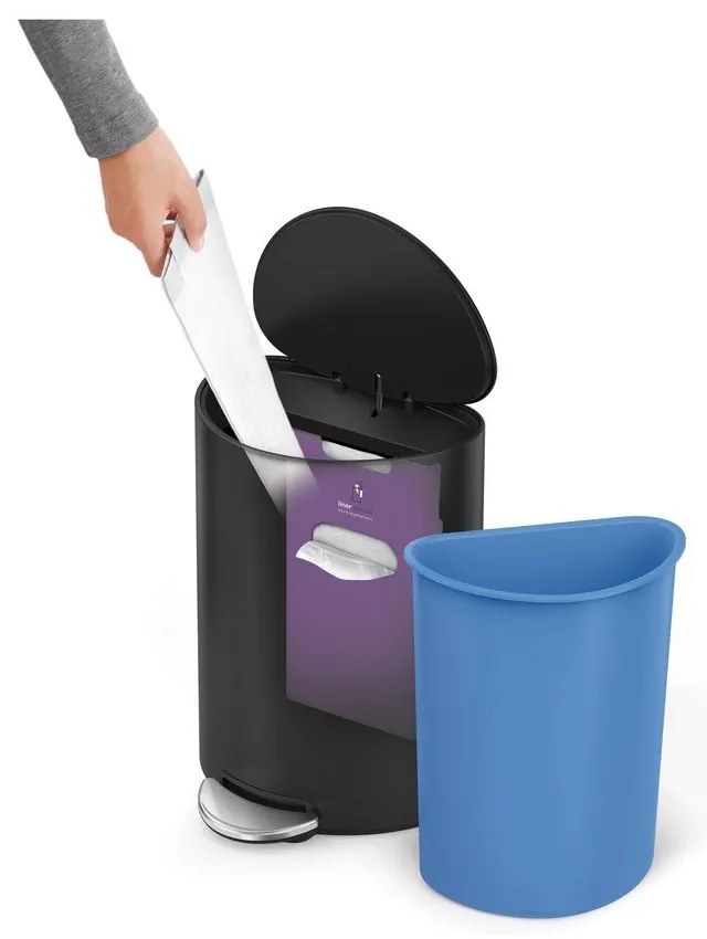 Матово черно метално кошче за боклук с педал 6 l – simplehuman