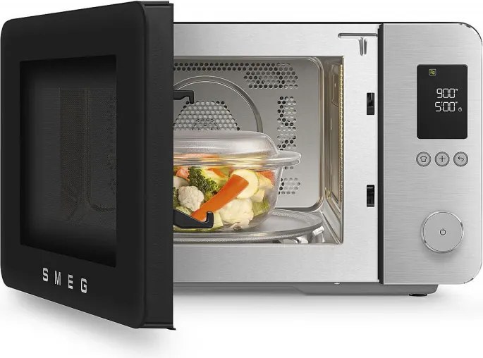 Комбинирана микровълнова фурна с горещ въздух SMEG Collezione MOC02BLMEU, 900W, 27 л, 25 програми, Плавно затваряне, Индивидуални настройки, Черен мат