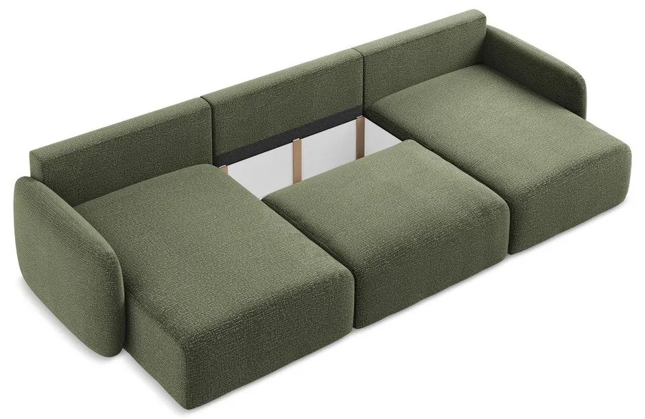 Зелен разтегателен ъглов диван с място за съхранение Kalena – Makamii