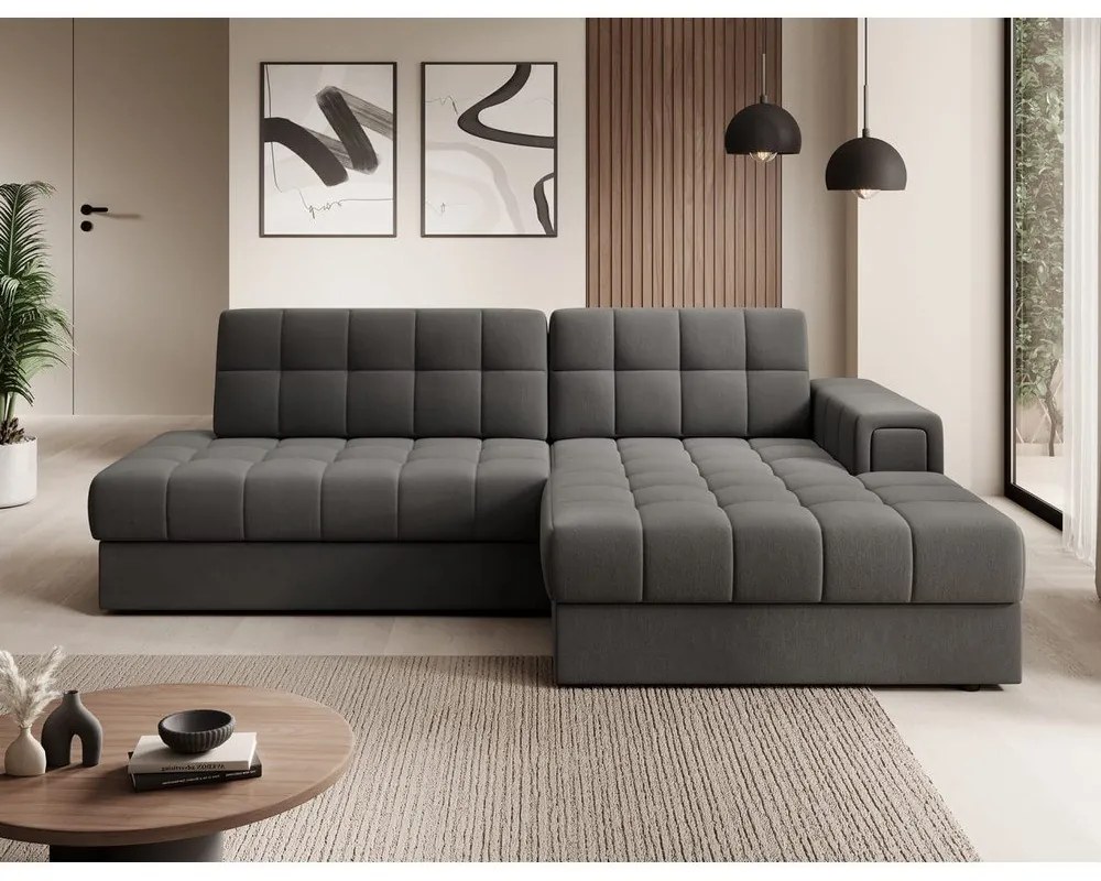 Кафяво-сив кадифен разтегателен ъглов диван (десен ъгъл) Blezalt – ELTAP