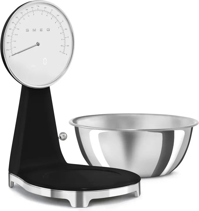 Кухненска везна Smeg KSF01BLWW, Аналогов и дигитален дисплей, До 5 кг/5 л, ТАРА, LED дисплей, Противоплъзгаща се основа, Автономия до 36 часа, Черен
