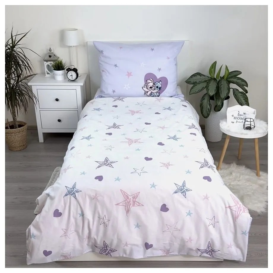 Единично детско памучно спално бельо 140x200 cm Lilo and Stitch "Heart" – Jerry Fabrics