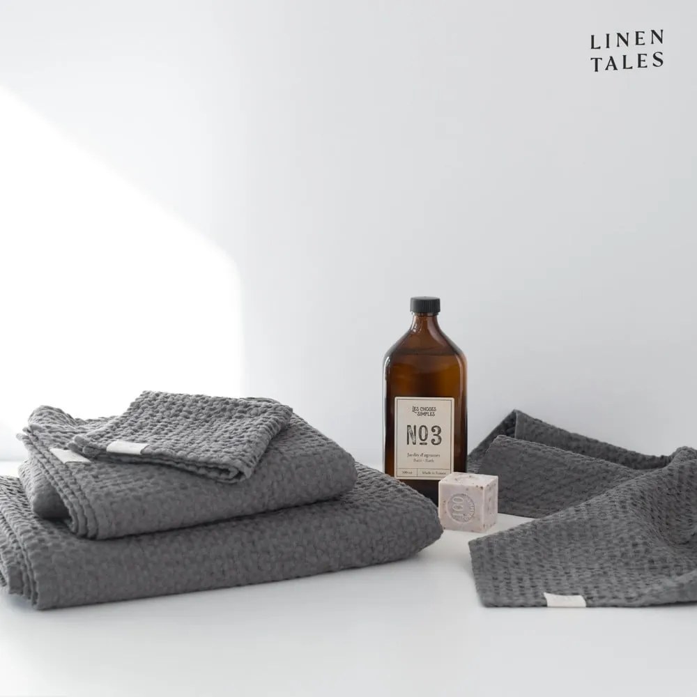 Тъмносиви кърпи и хавлии за баня в комплект от 3 Honeycomb - Linen Tales