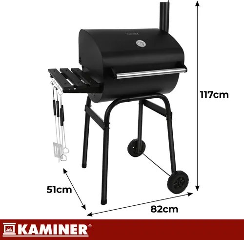 Голяма скара за барбекю на дървени въглища с капак и термометър