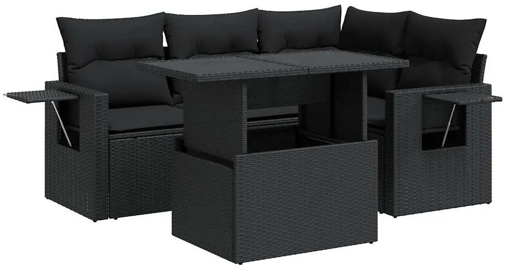 3326466 vidaXL Градински комплект с възглавници, 5 части, черен полиратан