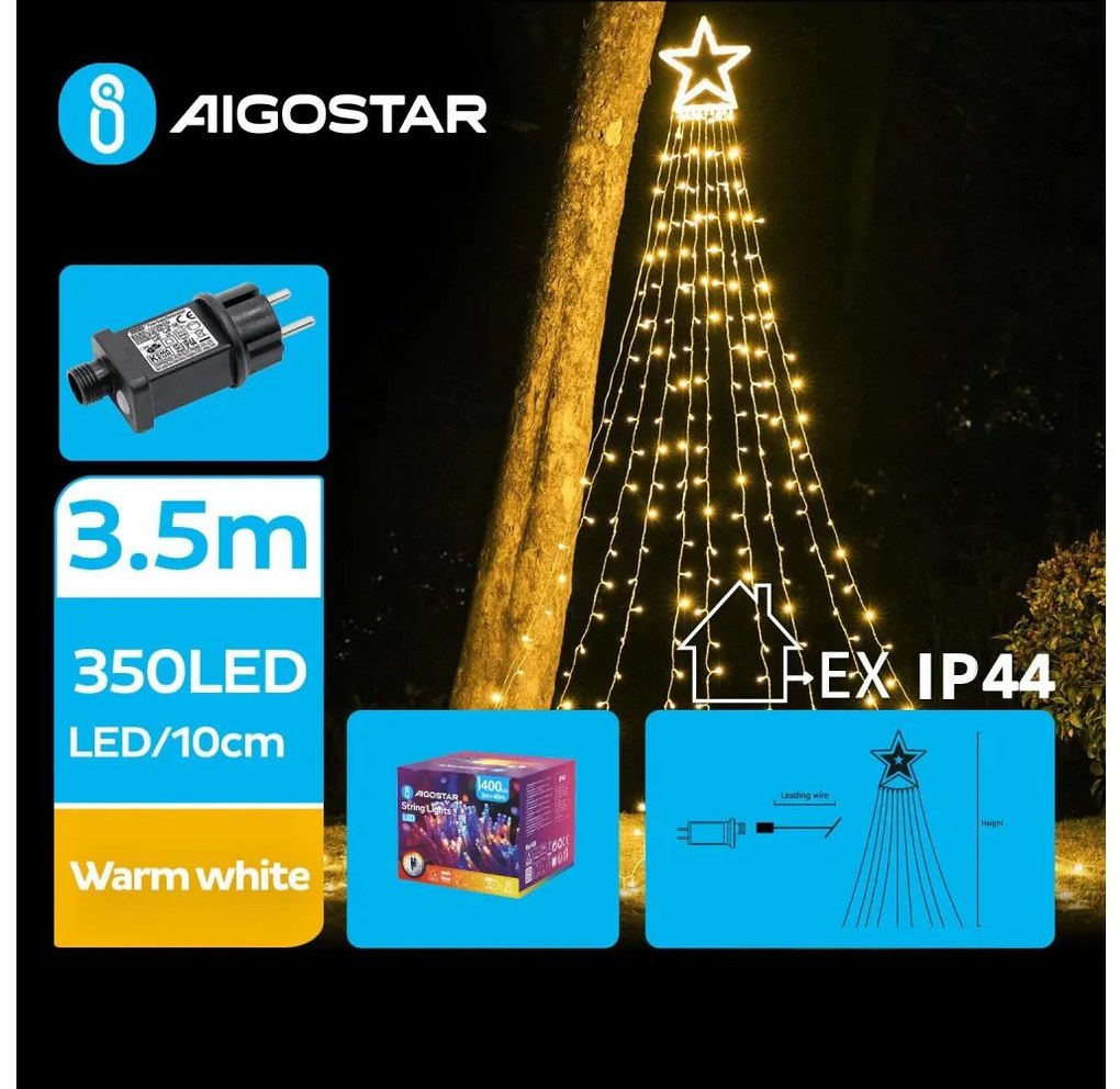 Aigostar - LED Екстериорна коледна декорация LED/6W/230V 3,5 м IP44 топло бял