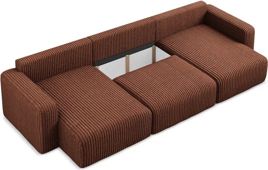 Теракотен сгъваем/с място за съхранение ъглов диван от рипсено кадифе (U форма) Kona – Makamii