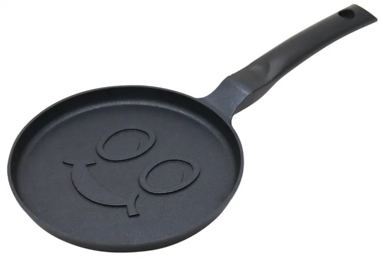 Тиган за палачинки Klausberg KB 7971, 18 см, Релефно дъно с усмивка, Незалепващо покритие, Без PFOA, Индукция, Черен