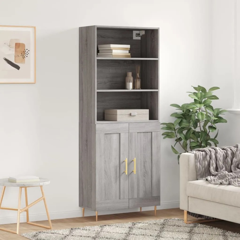 3189947 vidaXL Висок шкаф, сив сонома, 69,5x34x180 см, инженерно дърво