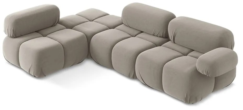 Бежов кадифен модулен ъглов диван (ляв ъгъл) Lokua – Makamii