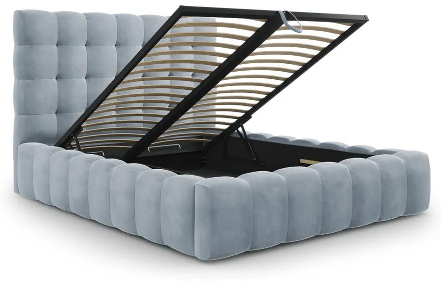 Светлосиньо тапицирано двойно легло с място за съхранение и решетка 160x200 cm Bali - Cosmopolitan Design