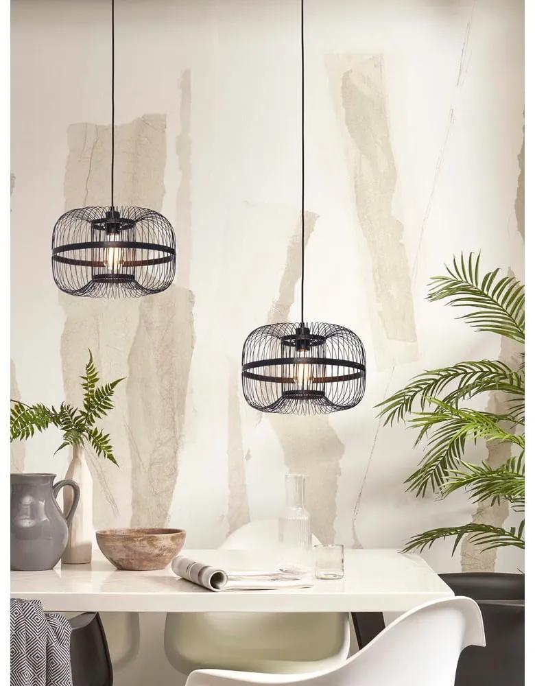 Черна висяща лампа с бамбуков абажур ø 38 cm Hokkaido - Good&amp;Mojo