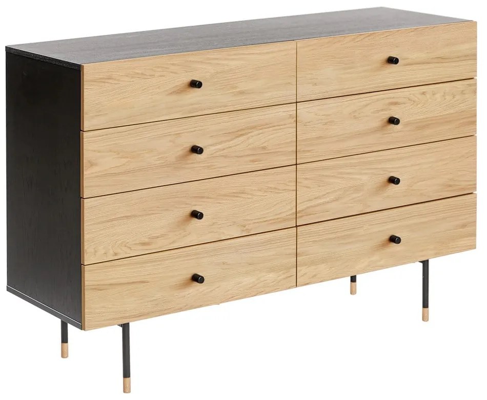 Черен и естествен нисък скрин от дъб 130x87 cm Jugend – Woodman