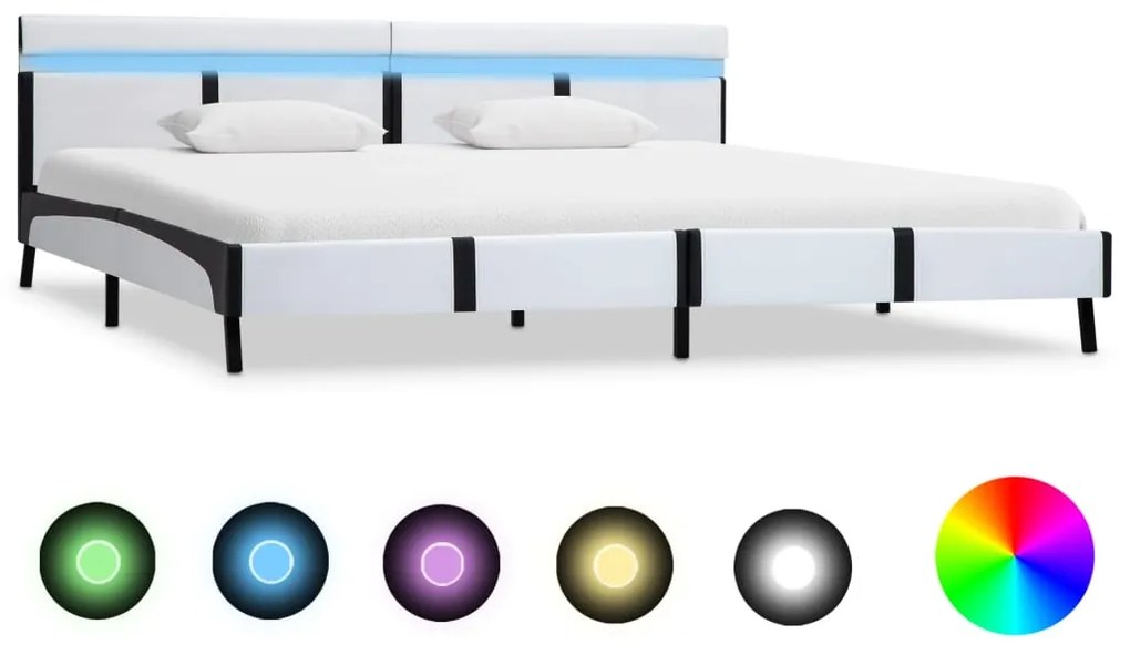 280301 vidaXL Рамка за легло с LED, бяла, изкуствена кожа, 180x200 cм
