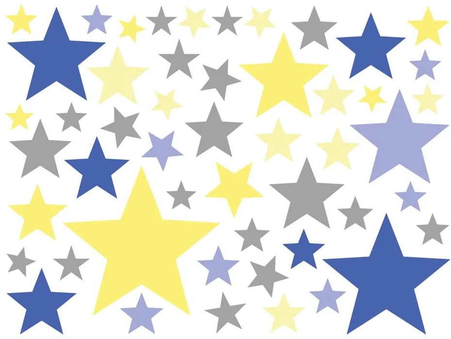 Комплект от 50 стикера за стена Stars Blue and Yellow - Ambiance