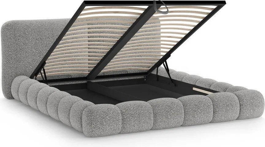 Сиво двойно легло 200x200 cm тапицирано с място за съхранение с включена подматрачна рамка Solange – Micadoni