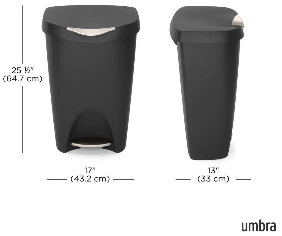 Черно пластмасово кошче за боклук с педал 50 l Brim – Umbra