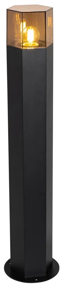 Подова външна лампа черна с опушен абажур шестоъгълник 70 см - Denmark