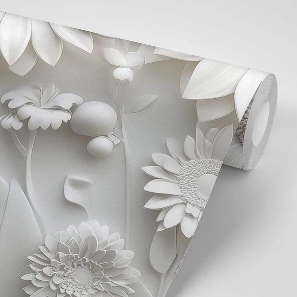 Самозалепващ тапет – 3D бели цветя