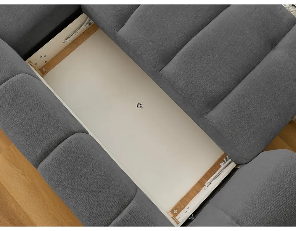 Тъмносив сгъваем/с място за съхранение ъглов диван (десен ъгъл) Fuji – Bobochic Paris