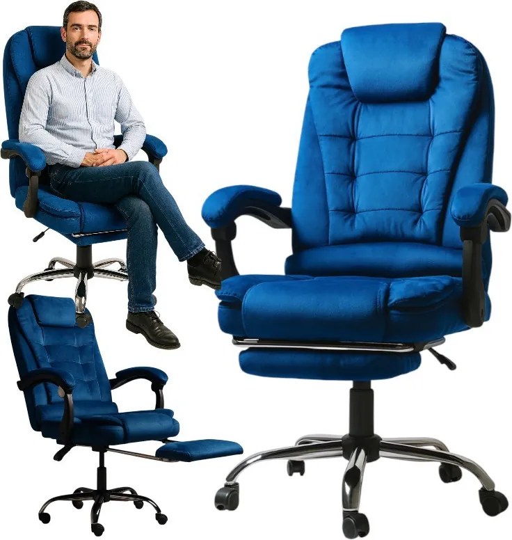 Офис стол BOSS с подложка за крака - син плат