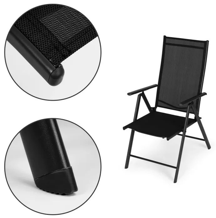 Комплект от 2 черни градински стола, регулируеми в 7 позиции