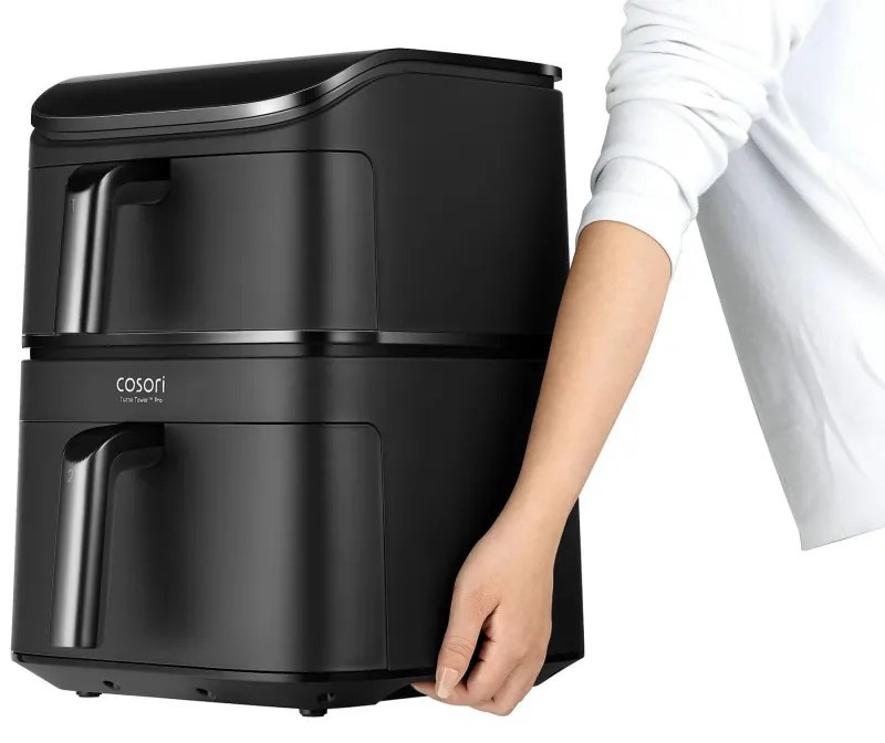 Двоен фритюрник с горещ въздух Cosori CAF-DC121 Turbo Tower, 2630W, 4.3/6.5 л, 7 програми, 30-230C, Сензорно управление, Таймер, Студени стени, Черен