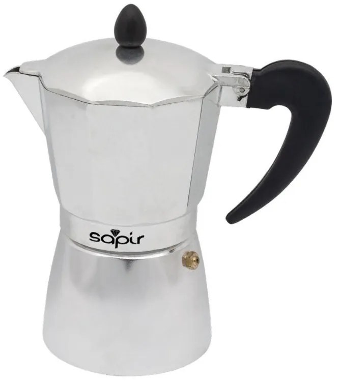 Кубинска кафеварка SAPIR SP 1173 с предпазен клапан, класически дизайн и качество - 9 чаши / Сребрист