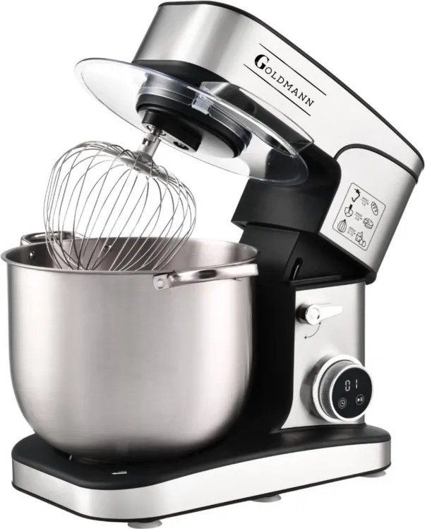 Планетарен миксер Goldmann GM-1115DP, 3500W, 16 л, 6 скорости + импулси, Таймер, Иноксова купа, LED, Инокс