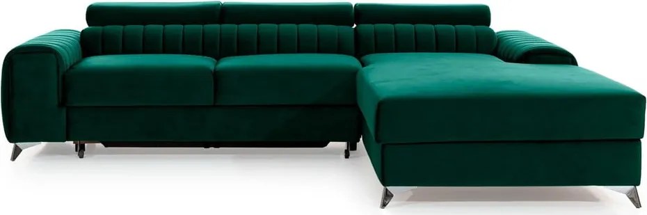 Зелен кадифен разтегателен ъглов диван с място за съхранение (десен ъгъл) Grayson – ELTAP