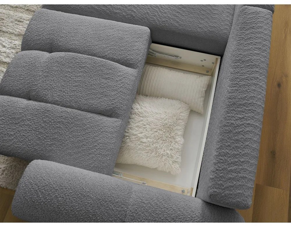 Сив разтегателен ъглов диван с място за съхранение от букле (ляв ъгъл) Roxelane – Bobochic Paris