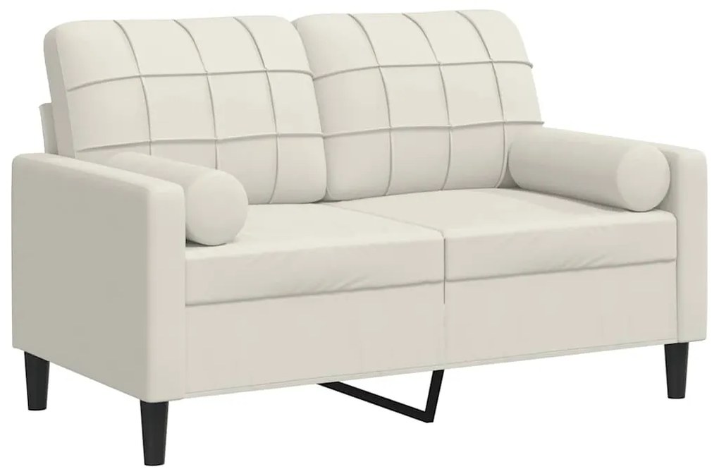 3278217 vidaXL 2-местен диван с декоративни възглавници кремав 120 см кадифе