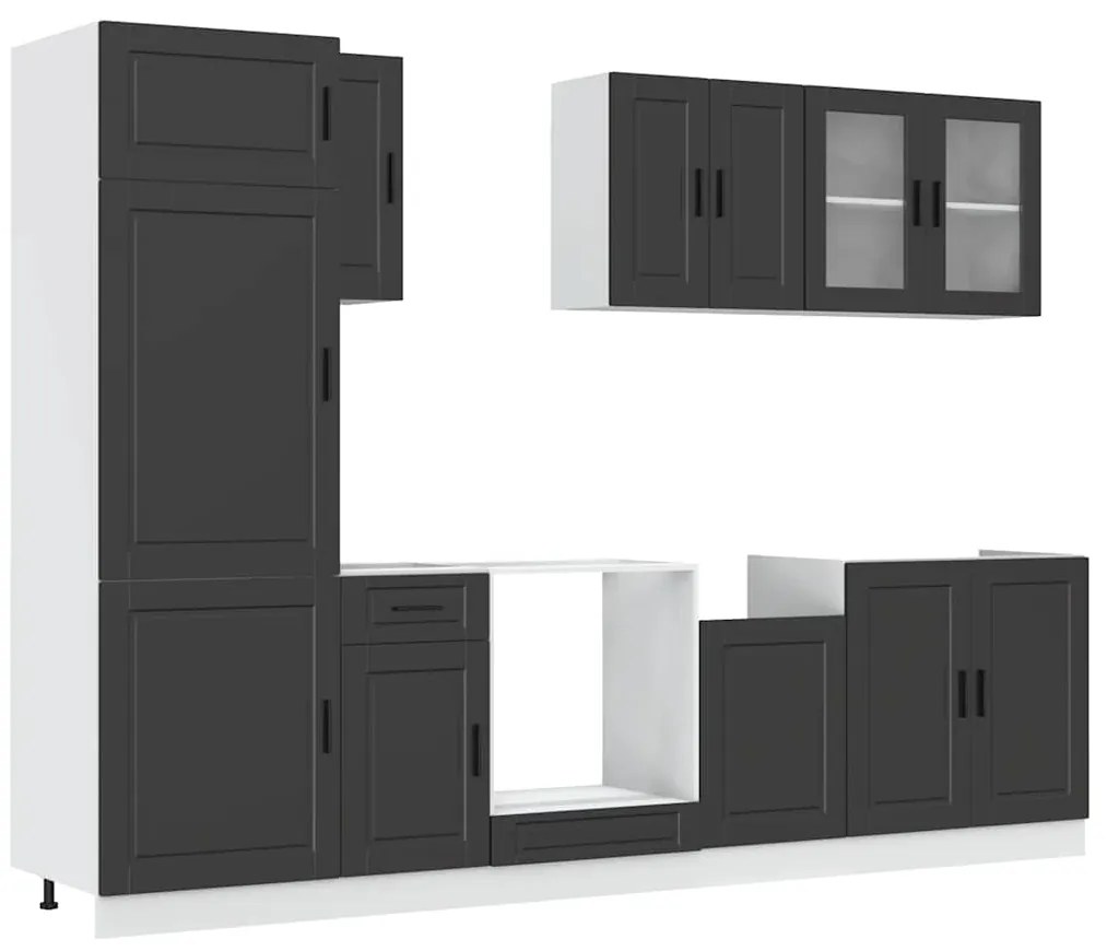 3314812 vidaXL Комплект кухненски шкафове от 8 части "Porto", черно инженерно дърво