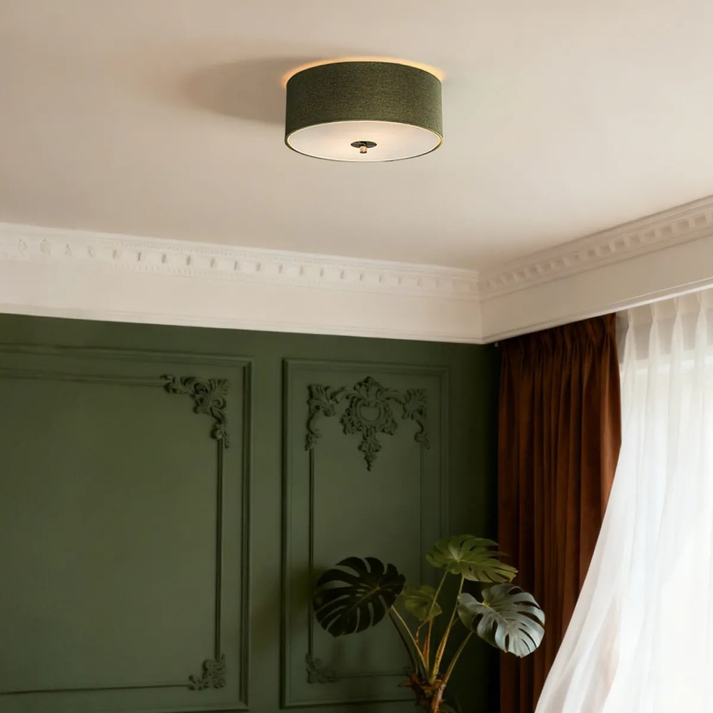 Ръстикална таванна лампа зелена 30 см - Drum Jute