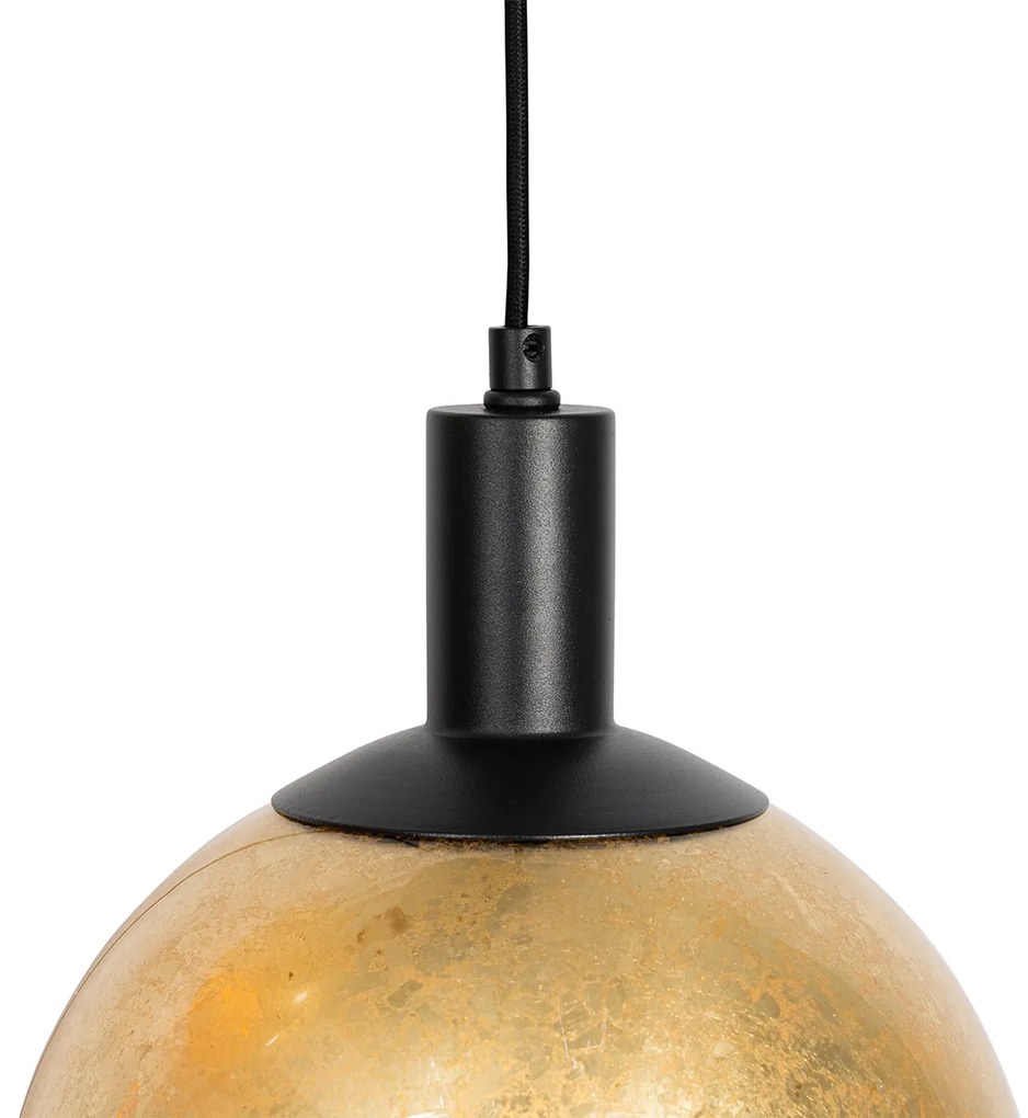 Дизайнерски висящ аплик черен със златно стъкло 3-светлина - Bert